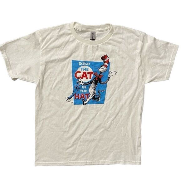 Dr. Suess Cat In The Hat Unisex Kid’s White Crewneck Short Sleeve Graphic Tee L - Picture 1 of 8
